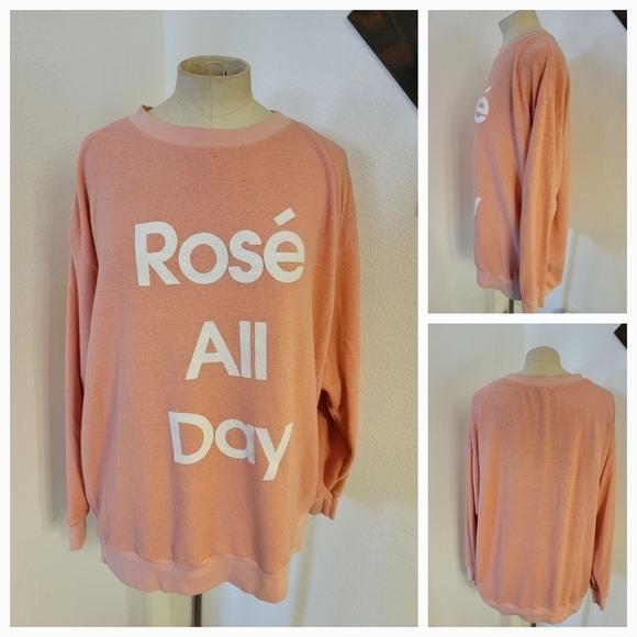 Wildfox Sz XS Rose All Day Sweatshirt Oversized Longline Orange Slouchy - Picture 1 of 6